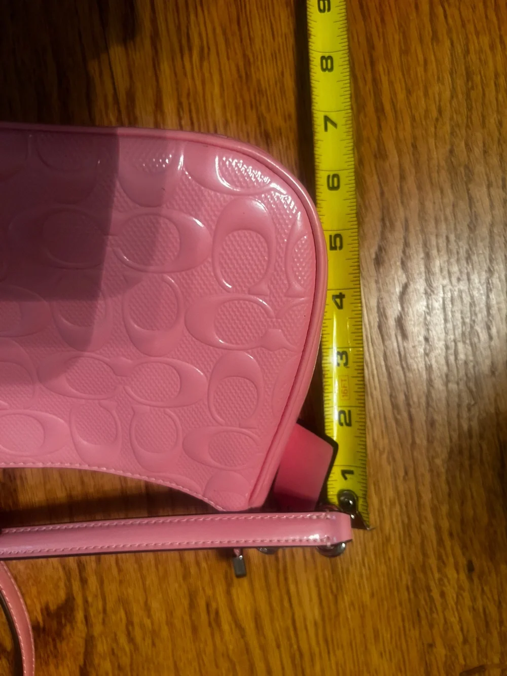 COACH Pink Patent Shoulder Bag with Embossed Logo